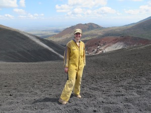On top of Cerro Negro volcano before I boarded down it, Nicaragua. And, yes, it was dangerous.